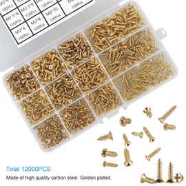 1200Pcs Tiny Phillips Flat Head Self Tapping Screws for Wood, Plastic and Soft Metal. M2 M2.5 M3 Small Countersunk Tapper Screws Set for DIY Micro Woodworking Furniture Box. Golden,Carbon Steel