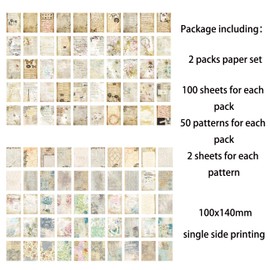 Huralona 200 Sheets Vintage Scrapbooking Paper Pads Journaling Paper Supplies Decorative Origami Scrapbook Paper Pack Patterned Cardstock for Travel