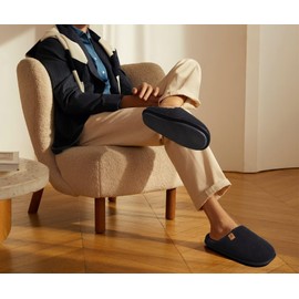 KuaiLu Mens House Memory Foam Slippers with Orthopedic Arch Support Comfy Warm Plush Lining Slip On Casual Pantuflas Mans Comfortable Bedroom Shoes Rubber Sole for Indoor&Outdoor Black Size 7