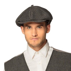 Boland 33017 Birmingham Hat Brown/Black Peaked Cap English Fabric with Herringbone Pattern Costume Carnival Theme Party