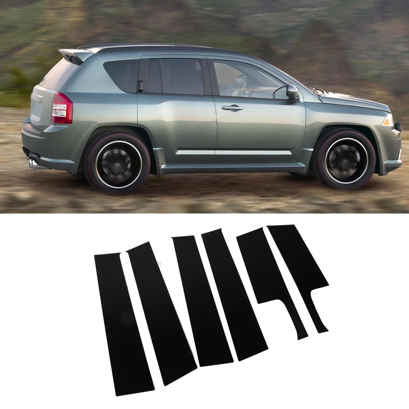 6Pcs B Pillar Posts Trim Glossy Black Firm Paste Exterior