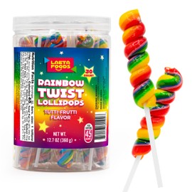 Rainbow Swirl Lollipops | 30 Count Jar | Tutti-Frutti Flavor | Rainbow Lollipops Individually Wrapped | Spiral Suckers Party Favors for Kids | Colorful Party Candy