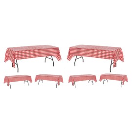 Pack of 6 Plastic Red and White Checkered Tablecloths - 6 Pack - Picnic Table Covers by Oojami