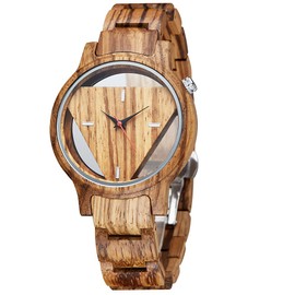 Tiong Men's Wooden Watch with Cowhide Leather Strap Quartz Movement Sports Casual Natural Wood Wrist Watches for Men