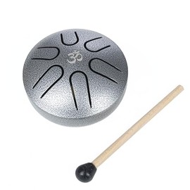Fame FS03 Mini Steel Tongue Drum, 3 Inch Pentatonic A, 6 Tones, Includes Mallet, Silver, Ideal for Children, Meditation, Music Therapy