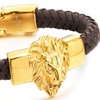 COOLSTEELANDBEYOND Mens Large Braided Leather Bracelet with Steel Lion and