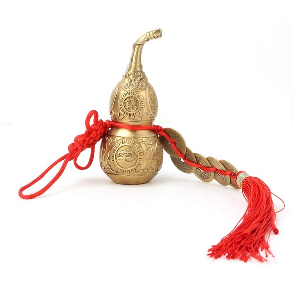 Wakects Wu Lou Pumpkin with 5 Coins Feng Shui Brass