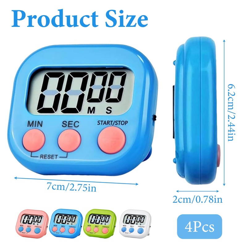 4 Pcs Digital Timer, Magnetic Kitchen Timer for Cooking