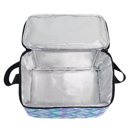 Naanle Mermaid Scales Insulated Canvas Zipper Lunch Bag Cooler Tote Bag for Adult Teens Girls Boys Men Women, Cute Long Strap Lunch Boxes Lunchboxes Meal Prep Handbag for Outdoors School Office