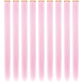 FYHTSD 9 Pieces Light Pink Children's Wig Pieces Coloured Hair Extensions Party Highlight Multiple Colours Hairpiece