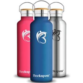 BECKSPON Stainless Steel Water Bottle 600ml Adult Kids BPA Free Double Layer Insulated Sports Office Cycling Travel 24 Hours Cold / 12 Hours Warm Blue