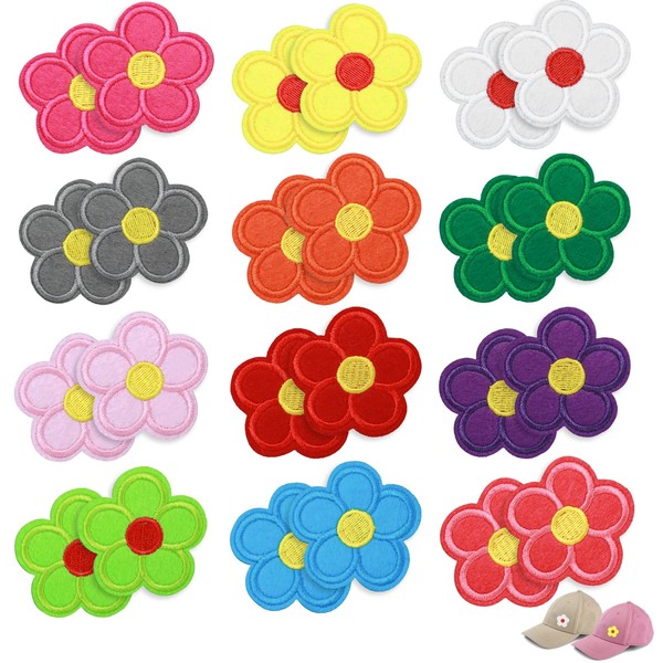 Aster Pack of 24 Flower Appliques, 4.5 x 4.5 cm, Flower Embroidered Patches, Iron-On Patches, Iron-On Patches for Jeans, Trousers, T-Shirt, Jackets, Hats