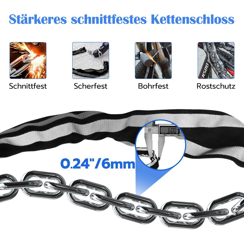 Anweller Bicycle Lock Fingerprint, High Security Anti-Theft Bicycle Chain Lock