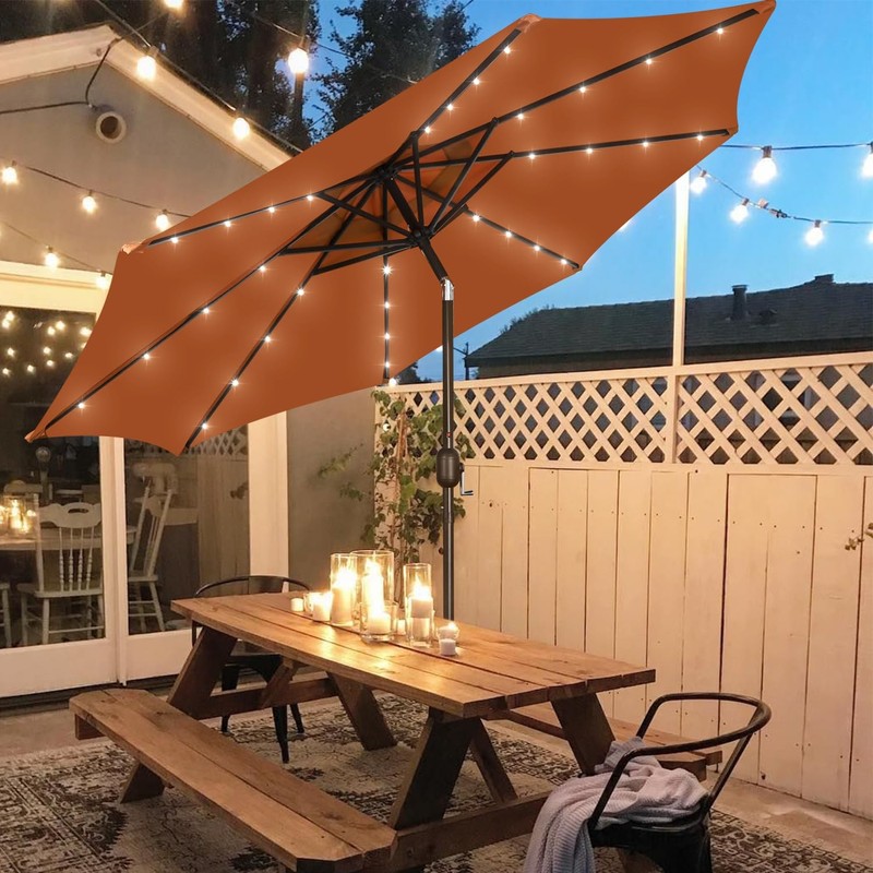Blissun 9 ft Solar Umbrella with 32 LED Lights for