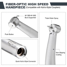 4E 4E's USA High Speed Dental Handpiece 510(K) Approved, Compatible with Kavo-Style Coupler: Air-Powered LED Light | Coppery Shell | Ceramic Bearing | 3-Points Water Spray | Std.Head ø12.6mm x H14.6mm