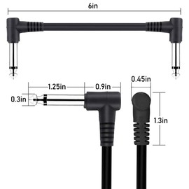 EMSTAR 6 Pack 6 Inch Guitar Patch Cables, Black Guitar Pedal Cable Effect Cable Cord, 1/4" inch TS Right Angle Guitar Patch Cable, Guitar Effect Pedal Cables