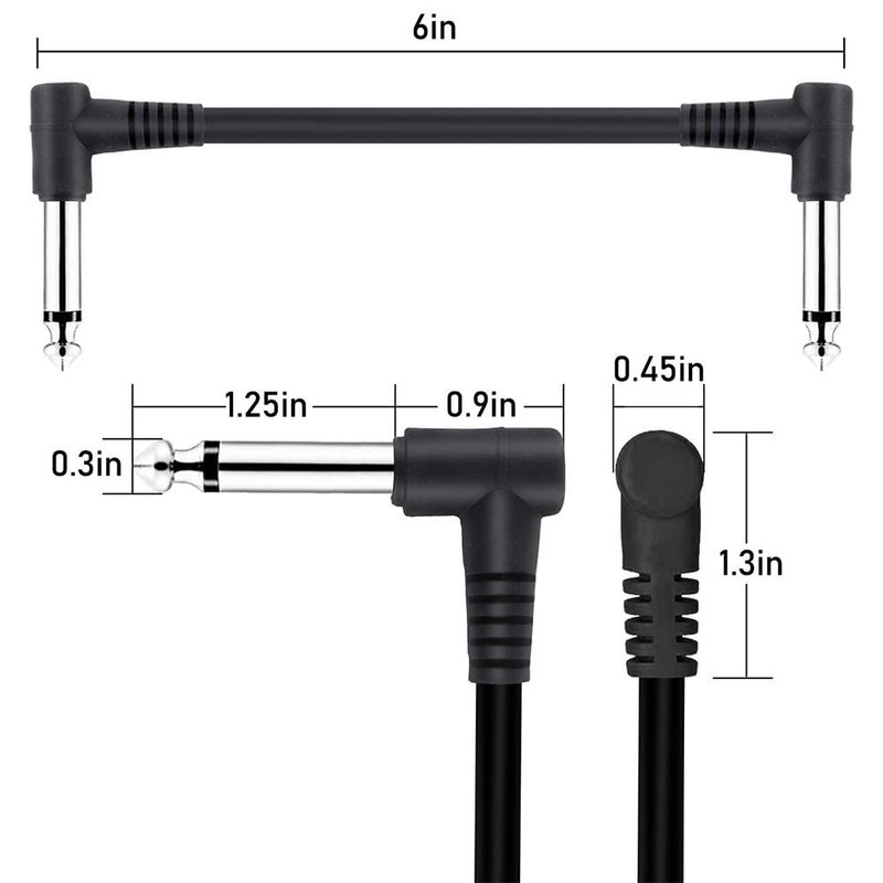 EMSTAR 6 Pack 6 Inch Guitar Patch Cables, Black Guitar