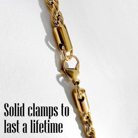 Aphrodite's Olympian Strand Gold Rope Chain Necklace for Men - 3mm Gold Plated Stainless Steel Rope Chain Necklace, Mens Jewelry and Father's Day Gift, Gold Chain for Men, Rope Necklace for Men