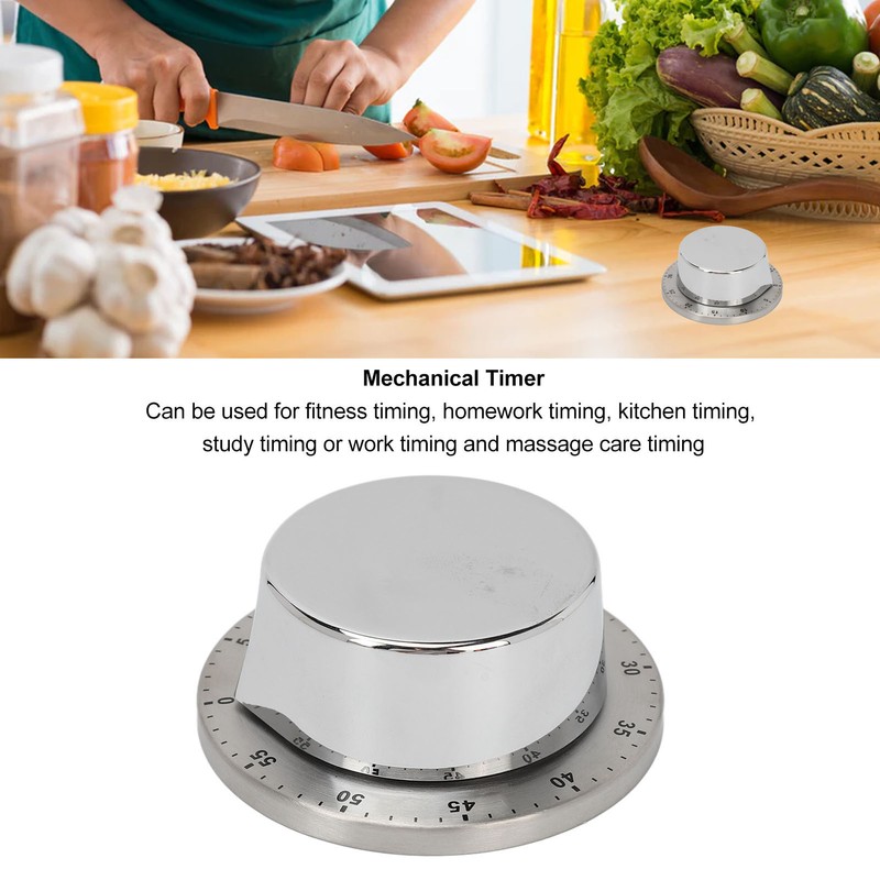 Mechanical Timer Accurate Quiet Counting Loud Alarm Sound Silver Timing