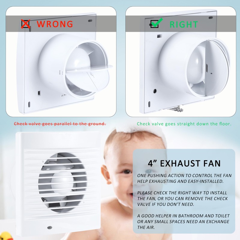 Hose Vary 4 Inch Wall-Mounted Exhaust Fan, Window Bathroom Fan,