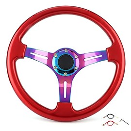 Volante deportivo para automóvil 350 mm  14 pulgadas de diámetro Universal para vehículo Coche de carreras 6 agujeros Rojo Reemplazo del volante...   