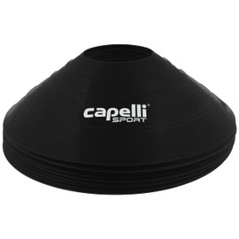Capelli Sport Training Cones, Set of 10 Agility and Practice Drills Equipment with Carry Strap for Soccer, Football, Baseball, and Basketball, Black