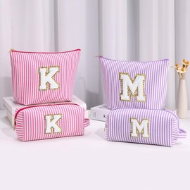 SEFORICO Initial Makeup Bags - Makeup Bag for Teen Girls Small Makeup Bag Toiletry Bag Cosmetic Travel Bag Teen Girl Gifts Teenage Gifts Birthday Gifts for Teen Girls Makeup Bag Organizer (Purple D)