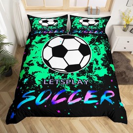 Feelyou Football Bedding Set Twin Size Kids Soccer Comforter Cover Set for Boys Girls Gaming Sports Duvet Cover Black White Tie Dye Galaxy Bedspread Cover Football Room Decor Quilt Cover