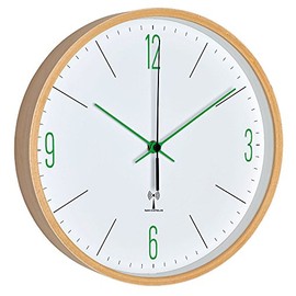 TFA Dostmann Analogue Design Radio-Controlled Wall Clock with Maple Frame, White/Green, 25.5 x 4.5 x 25.5 cm, (L) 255 x (W) 45 x (H) 255 mm, 60.3524.04