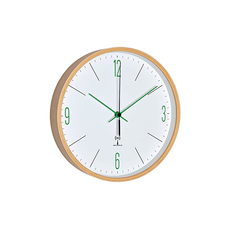 TFA Dostmann Analogue Design Radio-Controlled Wall Clock with Maple Frame,