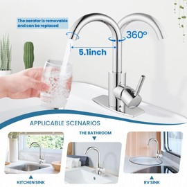 Airuida Bar Sink Faucet Single Hole Single Handle Bathroom Sink Faucet Kitchen Small Prep Wet Farmhouse RV Lavatory Vanity Mixer Tap 360 Degree Swivel Spout with Pop Up Drain Chrome Polish