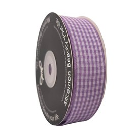 Micomon Purple and White Woven Edge Plaid Ribbon 100% Polyester Gingham Ribbon 25 Yards Each Roll (1",Purple)