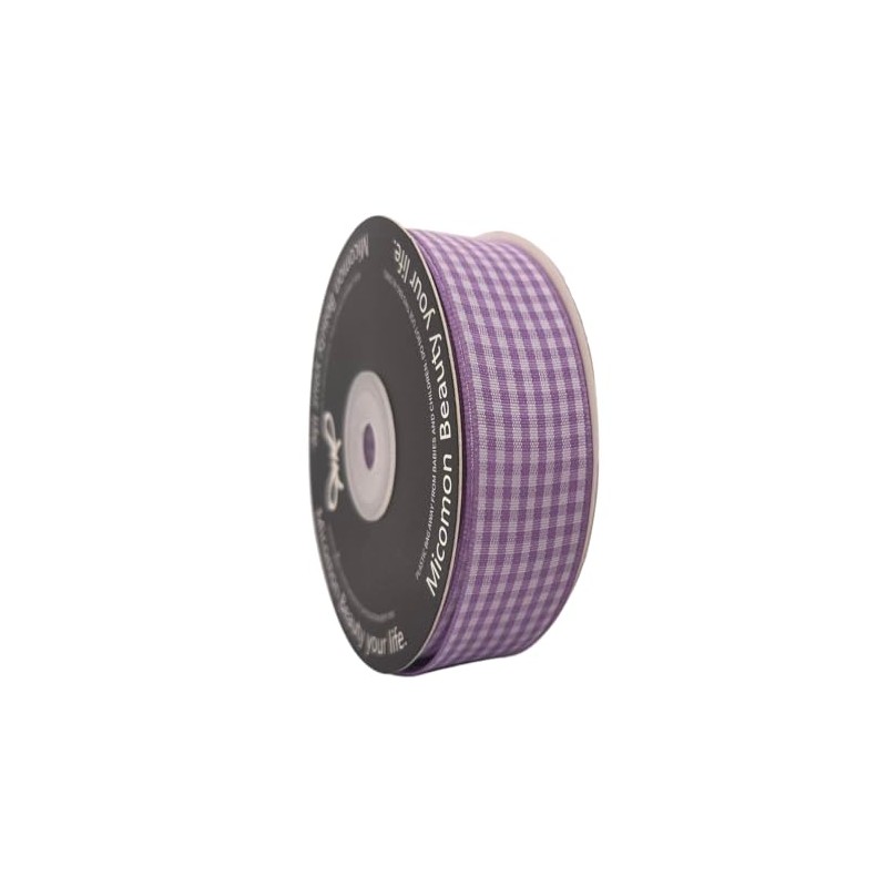 Micomon Purple and White Woven Edge Plaid Ribbon 100% Polyester
