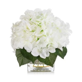 ENOVA FLORAL - Flores artificiales de hortensia de seda en jarrón con agua sintética, arreglos florales de seda en jarrón para decoración del hogar, mesa de boda (crema)