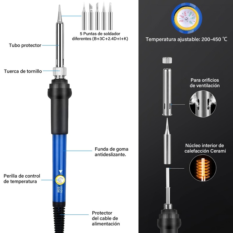 Kit de soldador de 21 piezas, soldador de estaño de
