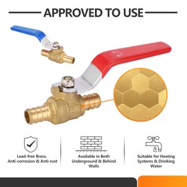 HeSun 2-PCs 1/2 Inch PEX Ball Valves, 1/4 Turn Full Port Shut-off Valve, Brass Crimp Pex Valve for Hot and Cold Water, ASTM F1807,Blue & Red