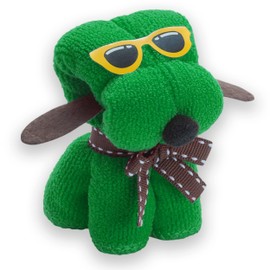 noTrash2003 Pack of 3 Children's Wash Cloths in Funny Dog Shape Mini Towel Wash Cloth Made of 310 g/m² Microfibre 20 cm x 20 cm in Gift Box (Green)