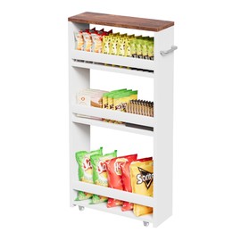 F2C 4-Tier White Slim Rolling Storage Cart with Locking Wheels - 22lbs/Shelf, 5.5" Depth Organizer for Kitchen, Laundry & Narrow Spaces