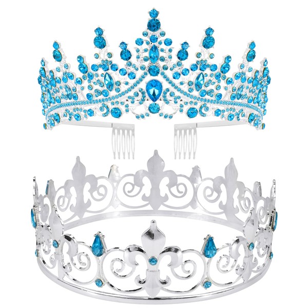 VELSCRUN 2 Pcs Tiara Crown for Men Women, Blue Crowns