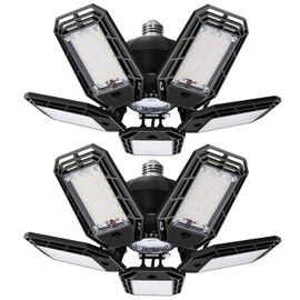 suyncyi 2 Pack LED Garage Light, 150W Ultra Bright Shop Light with 5 Adjustable Panels,15000LM 6500K E26/E27 Deformable Ceiling Lights for Garage, Workshop