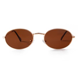 JUDOO Oval Sunglasses for Women Men Vintage 90s Metal Frame Black Glasses, Gold Frame Brown Lens, Medium