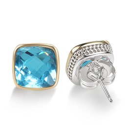 YURSHJAM Designer Earrings 11MM CZ 18K Gold Plated Twisted Cable Wire Earrings Stud for Women Trendy Inspired Jewelry Gift (Blue)