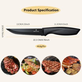 targzier Steak Knives Set of 12,Premium Steak Knives,Black Serrated Steak Knife,Stainless Steel Steak Knife Sets,Durable Steak Knifes,Ergonomic Black Steak Knifes,Dishwasher Safe