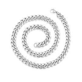 Jewow Curb Chain Stainless Steel 10 mm Wide Necklace and Bracelet Set for Men, Stainless Steel