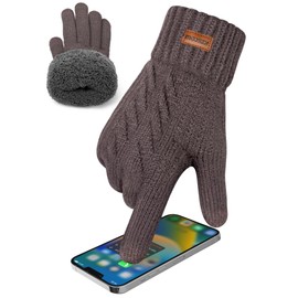 KEECOW Men's Winter Gloves Touchscreen Warm Thermal Fleece Knitted Gloves for Outdoor Sports Running Cycling Leisure, lightgrey