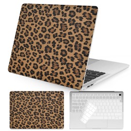 Seorsok Compatible with MacBook Air 13 Inch Case 2022 2021 2020-2018 Release A1932 A2179 M1 A2337,Elegant Leopard Grain Leather Plastic Hard Shell Case with Keyboard Cover,Brown