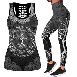 Women 2 Piece Outfits Casual Sweatsuit Skull Printed Tank Tops Yoga Leggings Jogger Set Activewear (grey, XX-Large)