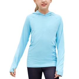 Zaclotre UPF50+ - Camisa solar para niñas, de secado rápido, con capucha y agujeros para los pulgares, Azul, 11-12 Años