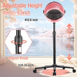 Hooded Hair Dryer, Professional Standing Hair Dryer with Time Setting, Touch Controls and 3 Temperature Settings, Sit Under Hair Dryers for Salon and Home Use