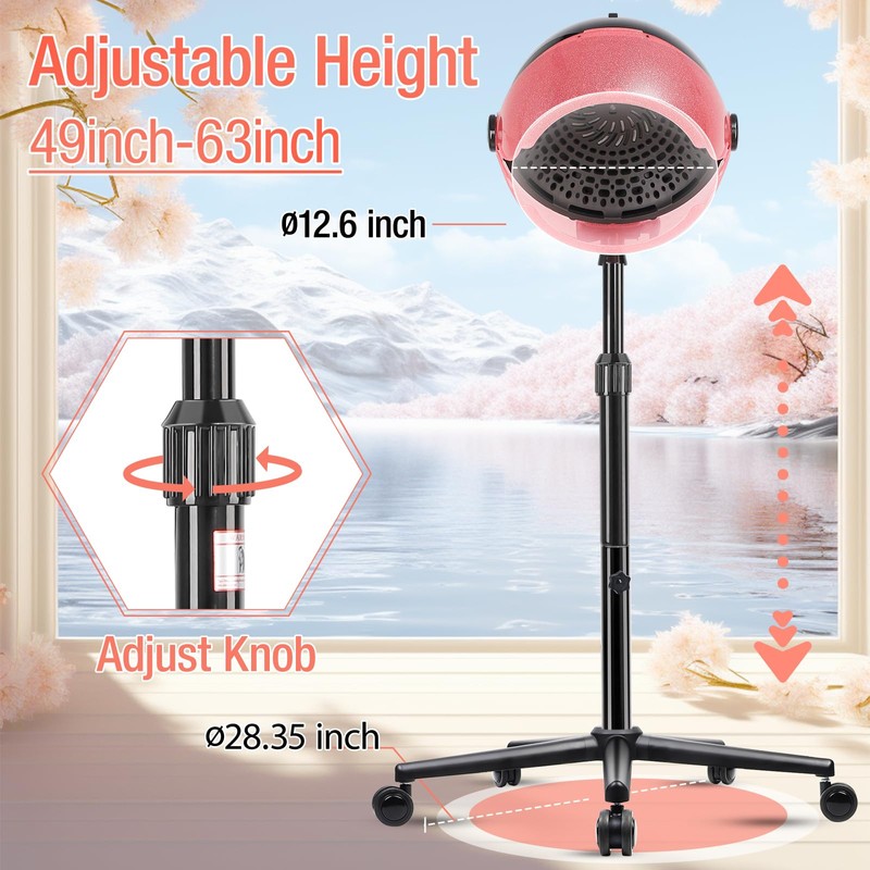 Hooded Hair Dryer, Professional Standing Hair Dryer with Time Setting,